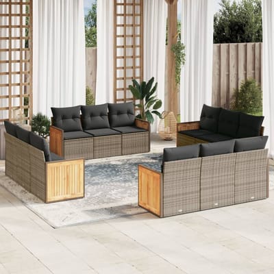 vidaXL - 12-delige - Loungeset - met - kussens - poly - rattan - grijs