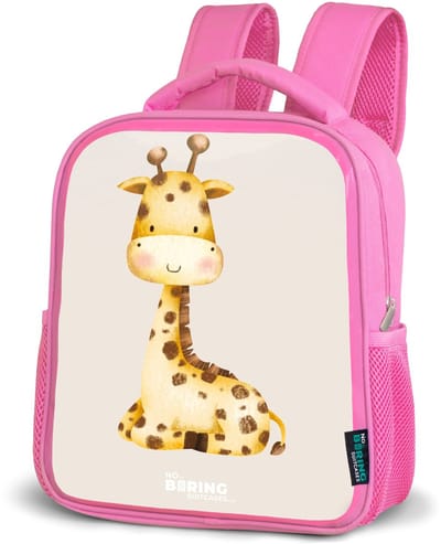 NoBoringSuitcases.com® - Rugzak roze - Schooltas meisjes - Liggende giraffe illustratie op beige achtergrond - Kinder rugtas meisje - Boekentas kind - Kinderrugzak voor school - Schoolrugzak