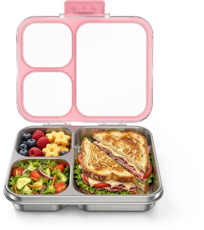 lunchbox, lunchbox met 4 vakken, metalen bento lunchbox, voor kinderen, lekvrije brooddoos, kleuterschool, school, sandwichbox, broodtrommel, vaatwasmachinebestendig (roze)