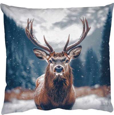 Sierkussens - Kussentjes Woonkamer - 50x50 cm - Hert - Dieren - Landschap - Winter - Sneeuw