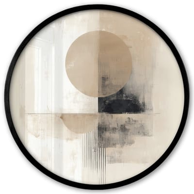 Poster in lijst Rond - Fotolijst 40x40 cm - Posters - Cirkel - Compositie - Diepte - Beige - Ronde posterlijst zwart - Decoratie - Wanddecoratie woonkamer - Muurdecoratie slaapkamer