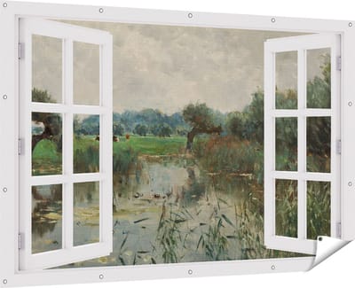 Gards Tuinposter Doorkijk In de Uiterwaarden van de IJssel - Willem Roelofs - 180x120 cm - Tuindoek - Tuindecoratie - Wanddecoratie buiten - Tuinschilderij