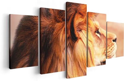 Artaza Canvas Schilderij Vijfluik Leeuw - Leeuwenkop - Tijdens Zonsopkomst - 100x50 - Foto Op Canvas - Canvas Print