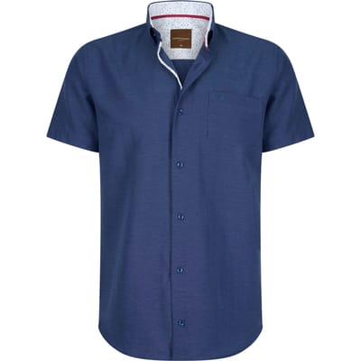 Cappuccino Italia - Heren Overhemden Korte Mouw Navy - Blauw - Maat S