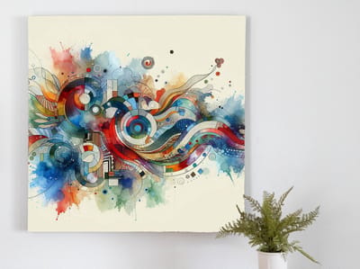 Modern aquarel schilderij | Verfijnde waterverf creatie geïnspireerd op hedendaagse artistieke elementen | Kunst - 20x20 centimeter op Dibond | Foto op Dibond