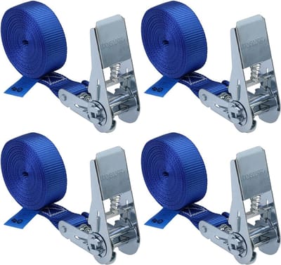 Spanband 4 stuk blauw bevestigingsband 6 meter - belastbaar tot 800 kg DIN EN 12195-2 Spanbanden met ratel