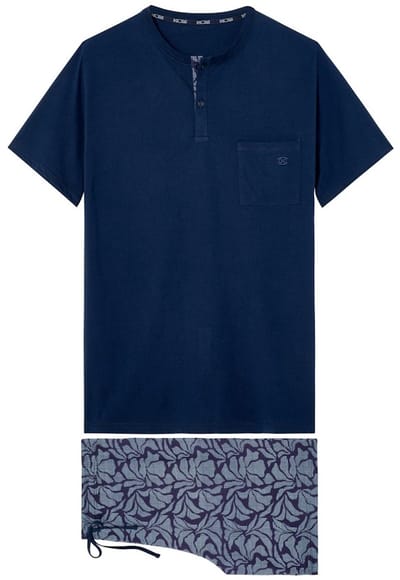 HOM - Long Island Pyjama set korte mouw/korte broek - Navy Print - mannen - S