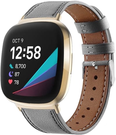Strap-it Smartwatch bandje leer - leren bandje geschikt voor Fitbit Versa 3 / Fitbit Sense - grijs