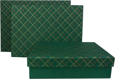 Set van 3 Rechthoekige Geschenkendozen, Gestructureerd Papieren Luxe Cadeaudoos Groen