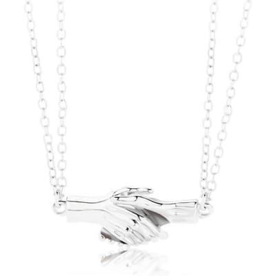 2 stuks Handen Vasthouden Magnetische Koppel Ketting Geliefden Hand in Hand Hanger Ketting Voor Vrouwen Mannen Mode Sieraden Cadeau Trend white