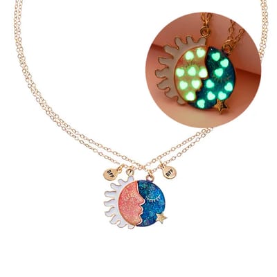 Bixorp Friends BFF Ketting voor 2 met Zon & Maan ***GLOW IN THE DARK*** - Zilverkleurig - Vriendschapsketting
