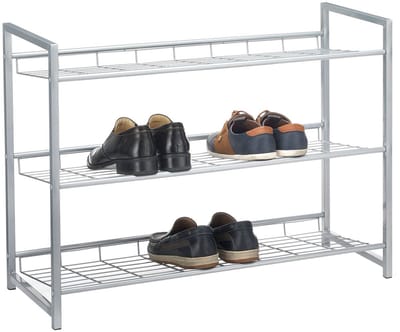 Schoenenrek SYSTEM, zilver gelakt, 3 vakken