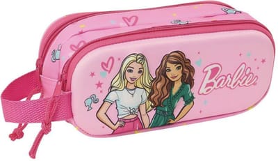 Safta Barbie Trousse Double 3D pour Enfants d'âge Scolaire, Confortable et Polyvalente, qualité et résistance, 21 x 6 x 8 cm, roze