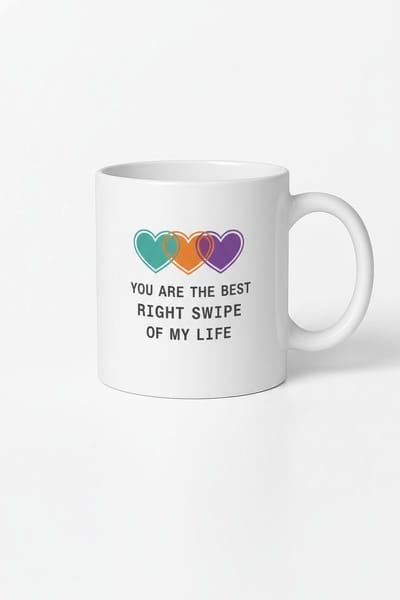 Mok 'Best Right Swipe Of My Life' met Kleurrijke Hartjes | Romantisch Cadeau | Unieke Koffiemok
