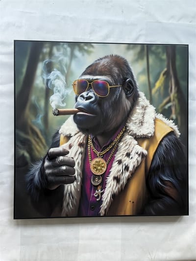 Schilderij gorilla sigaar 100x100cm