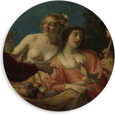 KuijsFotoprint - Schilderij - Oude Meesters Fluitspelende Herder Herderinne. Gerard V Honthorst - Blauw, Bruin En Roze - 80 X 80 Cm