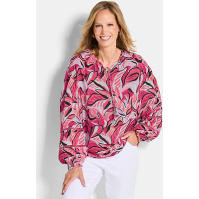 Blouse van viscose, met statementmouwen - roze / gedess. - Gr. 19 van Goldner Fashion