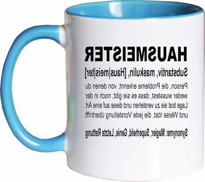 Koffiemok huismeester - Theekop grap - Dagelijks gebruik - Vaatwasmachinebestendig - 330 ml - Wit-lichtblauw