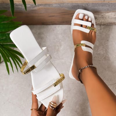 Grote Maat Damesschoenen Pantoffels Kleurblokkering Casual Buitenkleding Coole Pantoffels Damesschoenen Strand Schoenen 36 wit