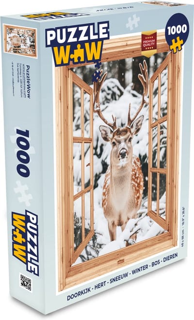 Puzzel Doorkijk - Hert - Sneeuw - Winter - Bos - Dieren - Legpuzzel - Puzzel 1000 stukjes volwassenen