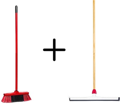 Synx Tools Binnenbezem Rood + Vloertrekker Kunststof 45cm met Steel 120cm – Zaalveger – Vloerreiniger – Natuurrubber – Zachte bezem met steel 130cm