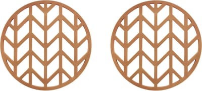 Krumble Pannenonderzetter - Set van 2 - Pannenonderzetter hittebestendig - Pannenonderzetter Siliconen - Pannenonderzettters - Pijlen patroon - Diameter 14 - Bruin