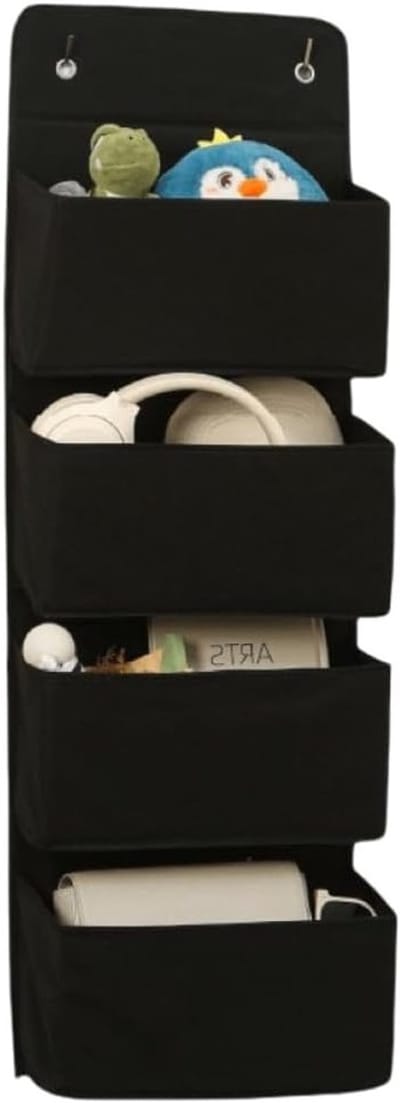 Ruimtebesparende Deur Organizer met 4 Opbergvakken voor Kleding, Keuken en Kantoor - 29,5 x 89,5 cm (Zwart)