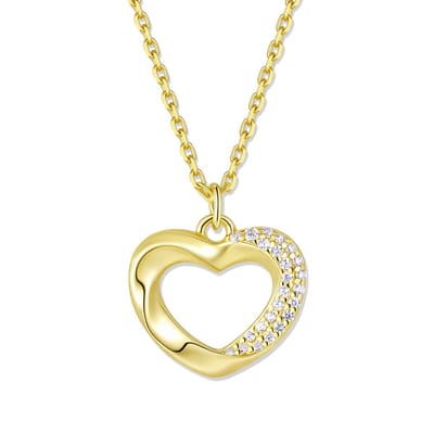 New Bling 9NB-1724 Zilveren Dames Ketting Open Hart met Zirkonia - Gold Plated - Verstelbaar 40-45 cm