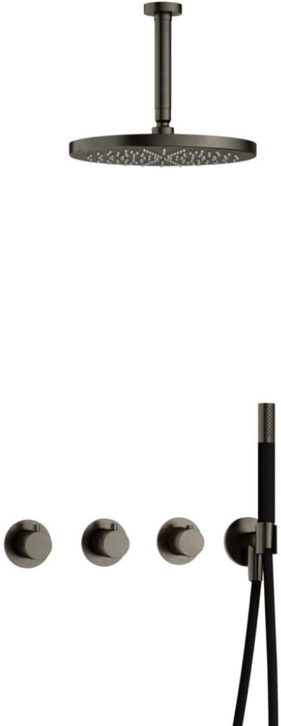 Hotbath Cobber - CB7067 - Inbouw Regendoucheset - Verouderd Ijzer - 2 Stopkranen - Thermostatisch - Plafondbuis 15 cm - Hoofddouche 300 mm - Staafhanddouche - met M106 - Waterbesparend