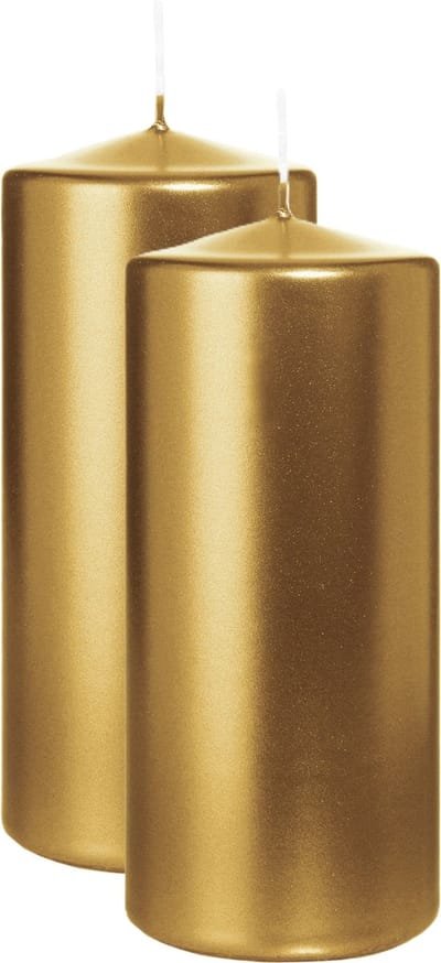 Wiedemann Cilinderkaars/stompkaars - 2x - metallic goud - 15 x 7 cm - 63 branduren - zuilkaarsen