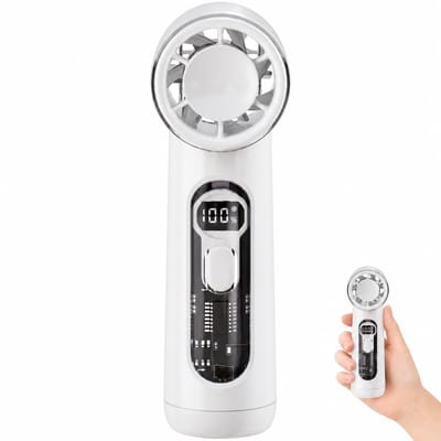 VHV - Ventilator - Handventilator - Mini ventilator - Mini Handventilator met 100 Snelheden - 3000mAh Draagbare Ventilator met Display - Stille Pocket Fan - Lichtgewicht en Compact voor Reizen en Kantoor - Wit