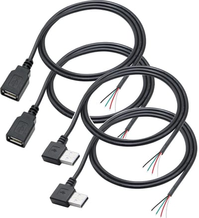 Dailygoods - 4pcs USB Pigtail 4 Wires 90 Graden USB-A Kabel 100cm - DIY Stroomkabel