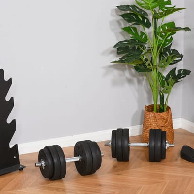 Wishdor - Halterset 30 Kg - Met Verbindingsstangen En Antislipgrepen - Voor Krachttraining - Staal - Zwart