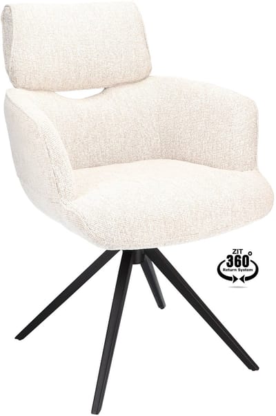Icon Living - Armstoel Boyd - Stof Lodge Linen- Leg Black 360° Return-System