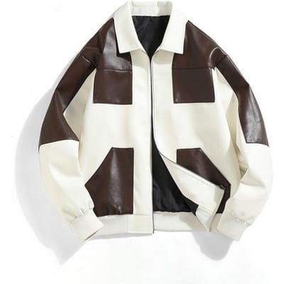 Vestes Décontractées Style Rue en Cuir PU pour Hommes et Femmes, Vestes Style Motard Amples et Polyvalentes L blanc