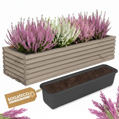 Houten bloembak | Plantenbak | Bloempot 64 x 20 x 14,5 cm | Kruidenpot | Bloempot met kunststof inzetstuk | Waterdicht | Grijs
