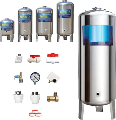 Roestvrijstalen Drukvat - Wateropslag Tank - Huishoudelijke Watervoorziening - Automatische Drukregeling - 60 liter - Zilver