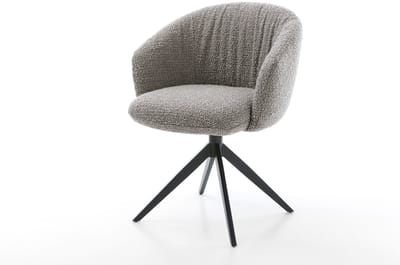 Eetkamerstoel Caja-Flex met armleuning kruisframe breed zwart bouclé zilver grijs 360° draaibaar rocker-functie pocketveer kern