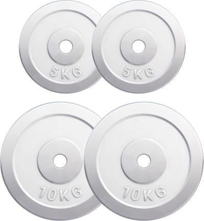 Gorilla Sports Halterschijven Set - Bundel 30 kg - Chroom - 30 mm - 2 x 5 & 2 x 10 kg