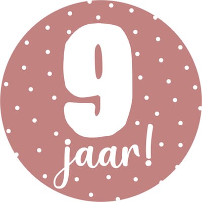 Sticker 9 jaar roze - traktatie sticker verjaardag - basisschool kind - kinderfeestje - 20 stuks