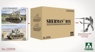 Takom Modelbouwpakket Militaire voertuigen - 2205W Sherman² BIG BOX - M4A1(76w)HVSS - M1 Super Sherman - 1:16 Figuur - 2 Tanks Plastic - 1:35 - Modelbouw