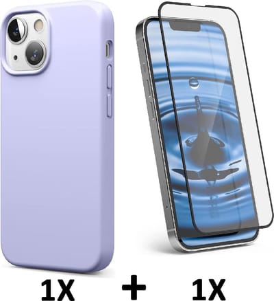 HB Hoesje Geschikt voor Apple iPhone 13 Paars / Volledige Glazen Screenprotector - Siliconen Back Cover