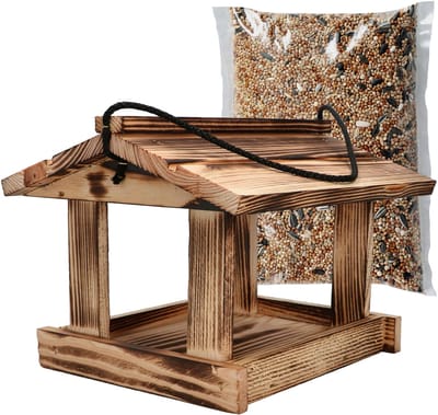 KOTARBAU® Vogelvoederhuisje Om Op Te Hangen, Hout, 23.5x21x18 cm, Hangend Vogelvoederhuisje, Natuurlijk, Rustiek, Vogelvoer 0.5 kg, Tuindecoratie