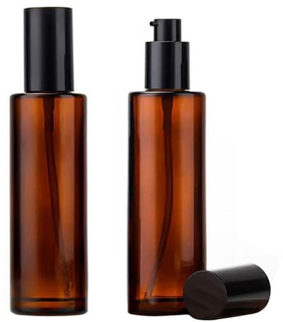 Cosensi- Lotion Pompflessen 100ml - Amber Glas - 2 Stuks - Herbruikbaar - Zwarte Pomp - Perfect voor Cosmetica