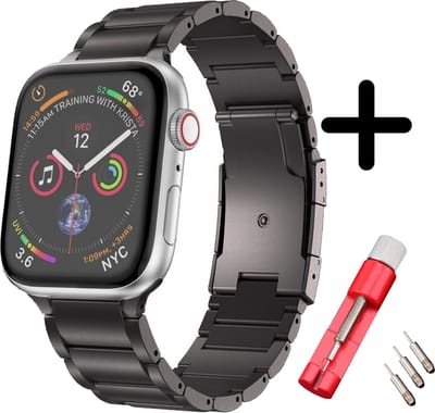 Bandje Titanium Geschikt voor Apple Watch bandje - Geschikt voor maat: 38 / 40 / 41 / 42mm modellen - Staal metalen schakel bandje - iWatch bandje - Voor 1/2/3/4/5/6/7/8/9/10/11/SE/SE2/SE3 - Verstelbare stalen band Appel Watch (Grijs)