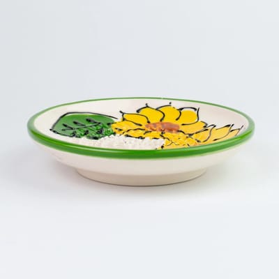 Rasp Bordje Zonnebloem - Knoflook Rasp - Gember Rasp -Chocolade - Kookliefhebber - Amber Blokjes - Fairtrade - Handmade - Sunflower - Keramisch - Raspen - Schaven - Vegan - Vintage