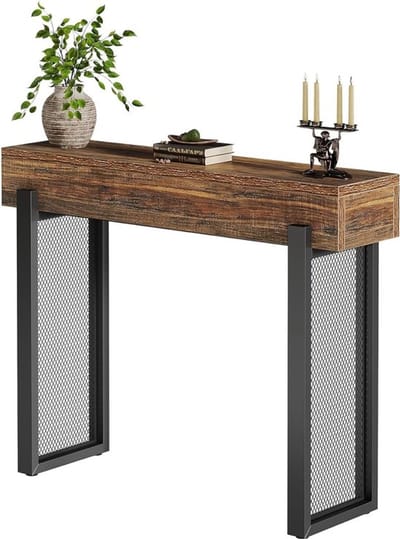 CORE Minimalistische Consoletafel - Haltafel - Entreetafel - Gangtafel - Met opbergruimte - Hout en metaal - 105x30x80cm - Rustiek Bruin en Zwart