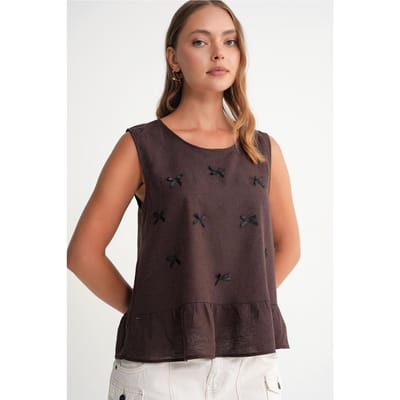 Ronde Hals Blouse met Strikdetail
