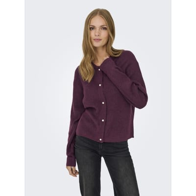Jacqueline de Yong bordeaux dames vest   Ronde hals   Regular fit   Gemeleerd patroon   Knoopsluiting   Duurzaam   Lange mouw Bordeaux XS