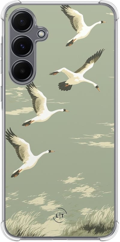Shockproof hoesje - Geschikt voor Samsung Galaxy A15 - Vogels - Extra sterke case - TPU/polycarbonaat - Print / Illustratie - Groen, Transparant